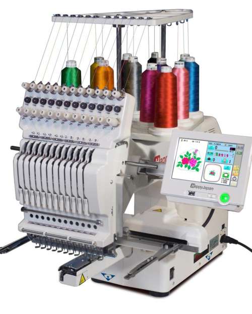 Happy Japan 12 Nadeln Stickmaschine HCS3-1201 | Inkl. Hoopmaster Starter Paket | Power-Paket-Preise